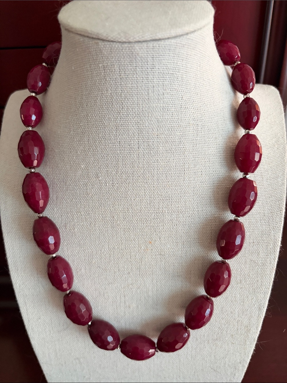 White House Black Market Faceted Deep Wine Dyed Jade Necklace